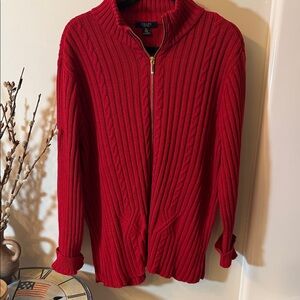 Chaps Red Cable-Knit Zip Cardigan